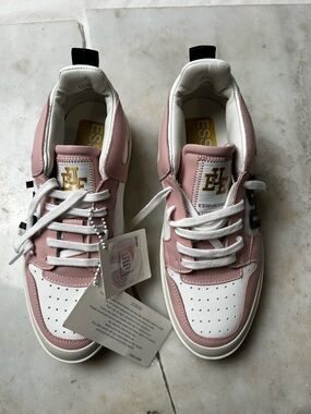 ESSE Pink & White Low-Top Leather Sneakers made in Italy